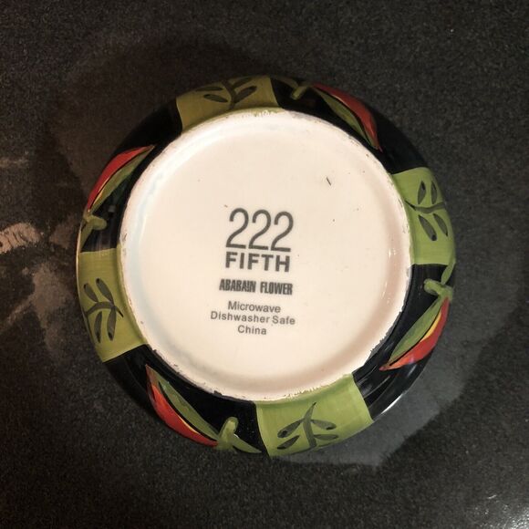 222 Fifth Arabian Flower Soup/Salad/Cereal Bowl Black Orange Boho Southwest - Picture 3 of 6